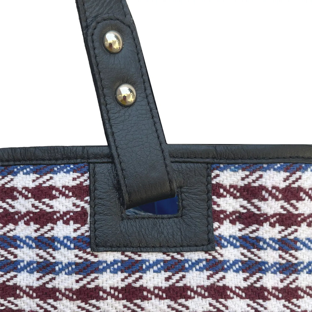 CHECKS TOTE -  BLUE & BURGUNDY