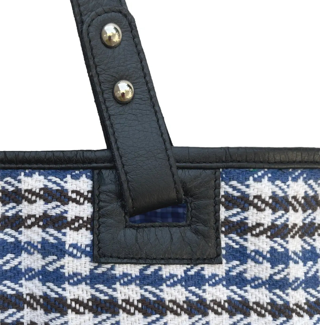 CHECKS TOTE - BLUE & BROWN