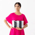 METALLIC CLUTCH - BLACK SILVER BANDS