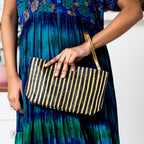 METALLIC CLUTCH - GOLD BLACK STRIPE