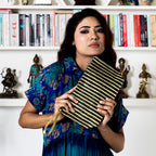 METALLIC CLUTCH - GOLD BLACK STRIPE