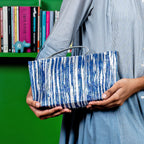 METALLIC CLUTCH - SILVER BLUE IKAT