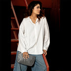 METALLIC CLUTCH - SILVER BLACK STRIPE