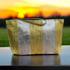 METALLIC CLUTCH - SILVER GOLD BANDS