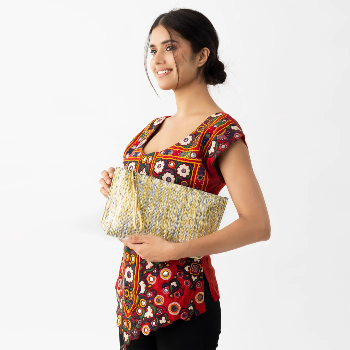 METALLIC CLUTCH - SILVER GOLD IKAT