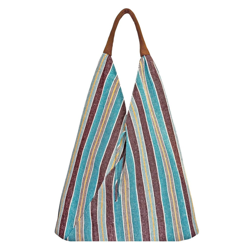 STRIPY GADDA SHOULDER BAG - TURQ BROWN