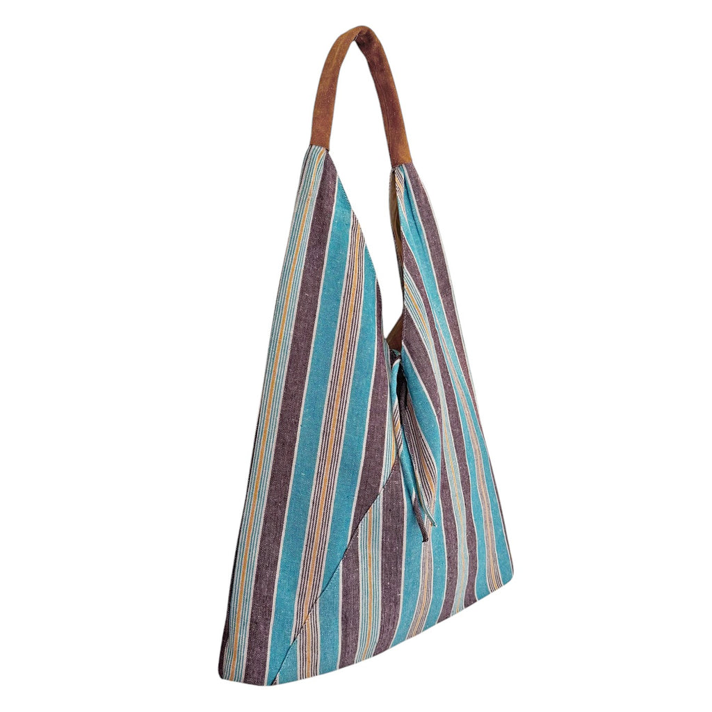 STRIPY GADDA SHOULDER BAG - TURQ BROWN