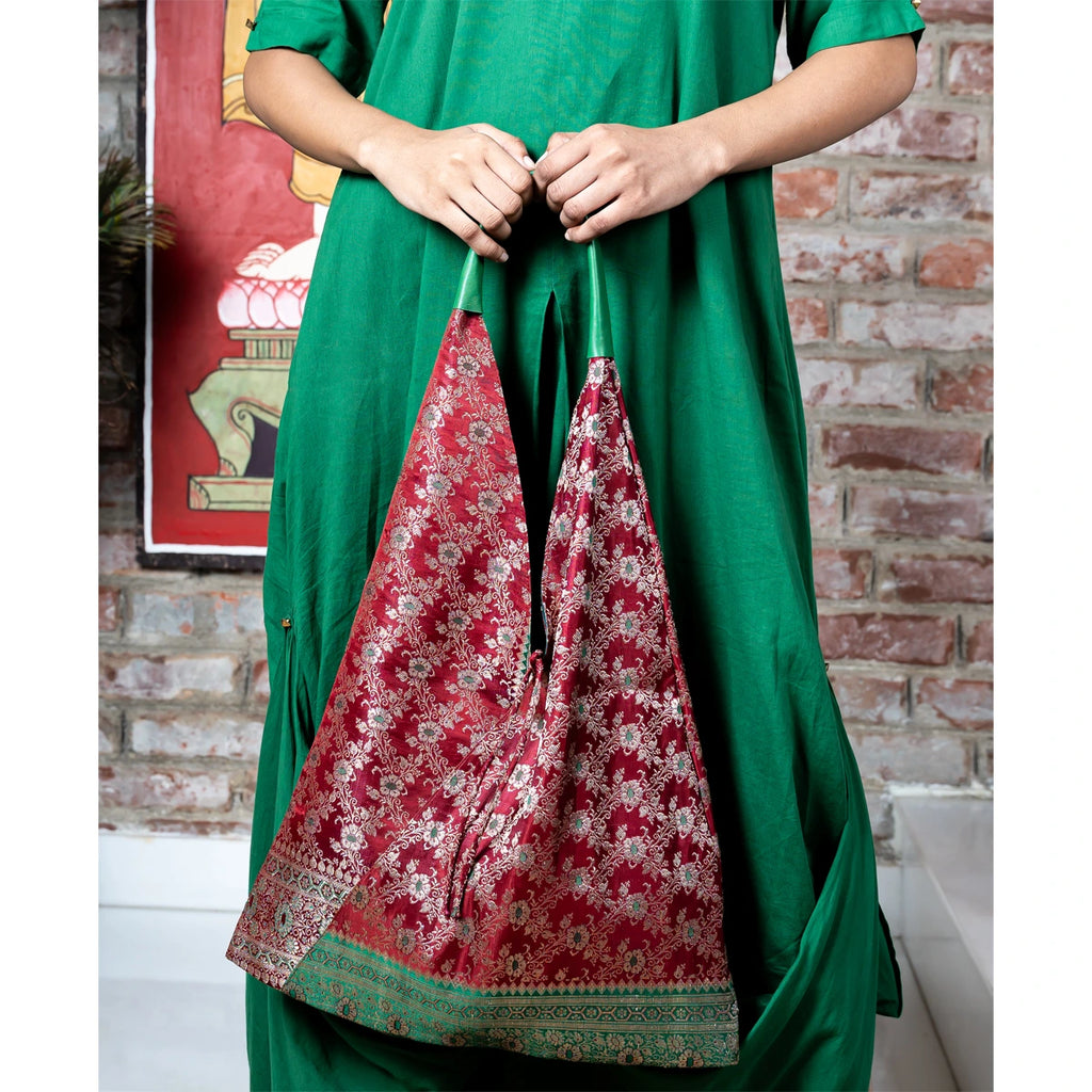 ZARI SARI SHOULDER BAG - BURGUNDY GREEN - 012