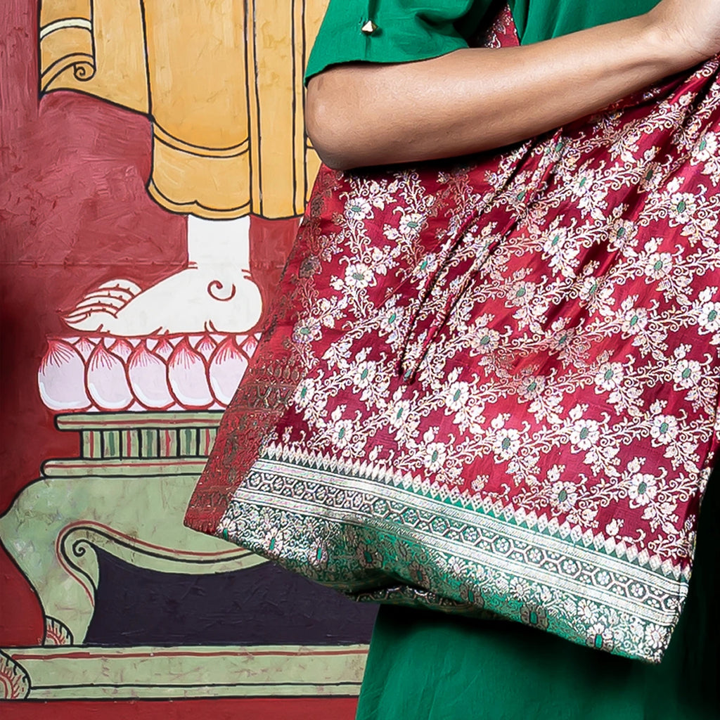 ZARI SARI SHOULDER BAG - BURGUNDY GREEN - 012