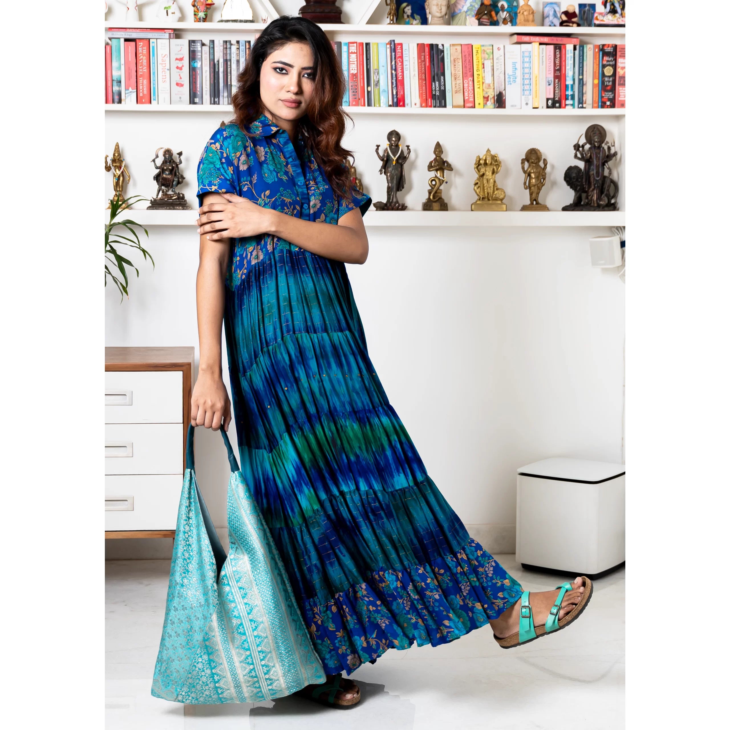 ZARI SARI SHOULDER BAG - TURQUOISE