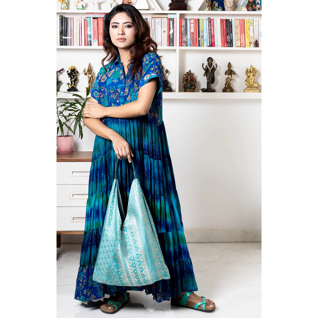 ZARI SARI SHOULDER BAG - TURQUOISE - 014